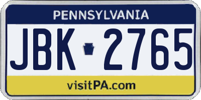 PA license plate JBK2765
