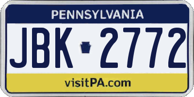PA license plate JBK2772