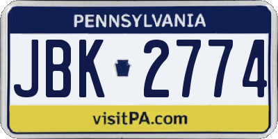 PA license plate JBK2774