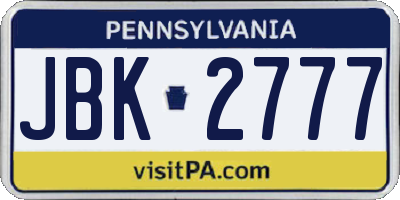 PA license plate JBK2777