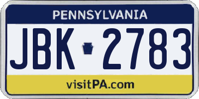 PA license plate JBK2783