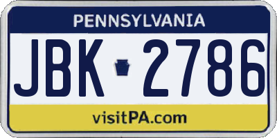 PA license plate JBK2786