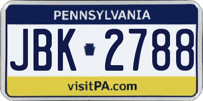 PA license plate JBK2788