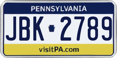 PA license plate JBK2789