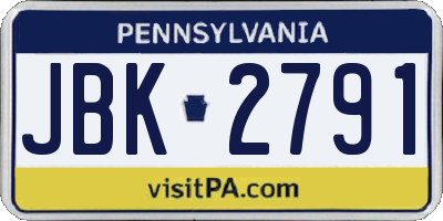 PA license plate JBK2791