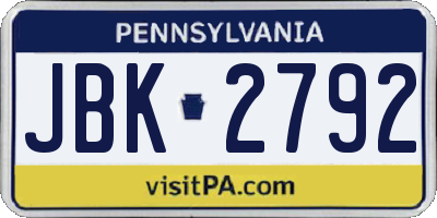 PA license plate JBK2792