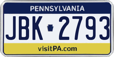 PA license plate JBK2793