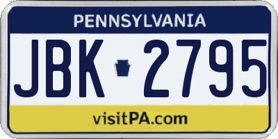 PA license plate JBK2795