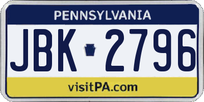 PA license plate JBK2796