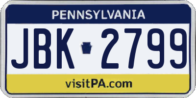 PA license plate JBK2799