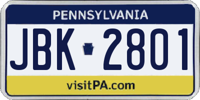 PA license plate JBK2801