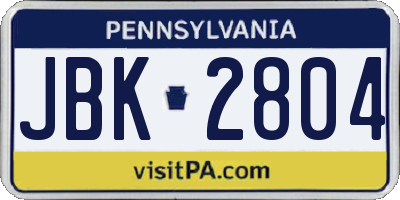 PA license plate JBK2804