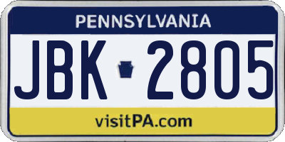 PA license plate JBK2805