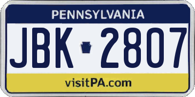 PA license plate JBK2807