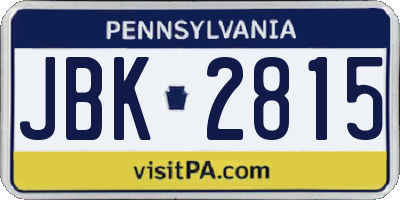 PA license plate JBK2815