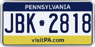 PA license plate JBK2818