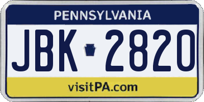 PA license plate JBK2820