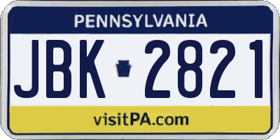 PA license plate JBK2821