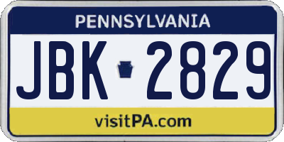 PA license plate JBK2829