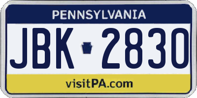 PA license plate JBK2830