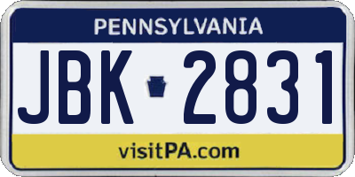PA license plate JBK2831