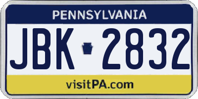 PA license plate JBK2832