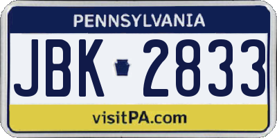 PA license plate JBK2833