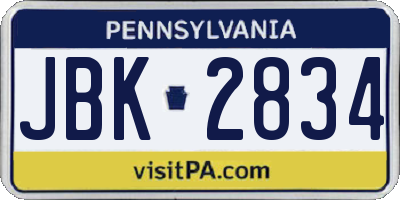 PA license plate JBK2834