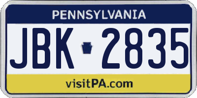 PA license plate JBK2835