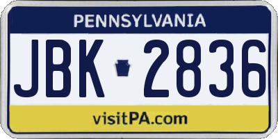 PA license plate JBK2836