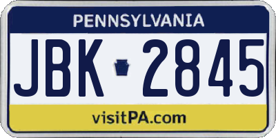 PA license plate JBK2845