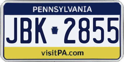 PA license plate JBK2855