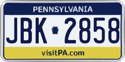 PA license plate JBK2858