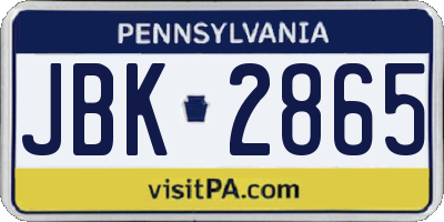 PA license plate JBK2865