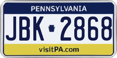 PA license plate JBK2868