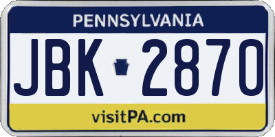 PA license plate JBK2870