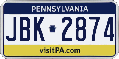 PA license plate JBK2874
