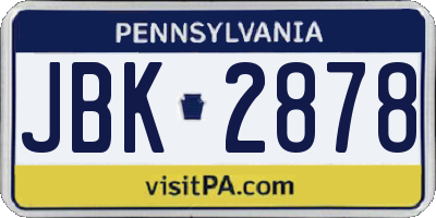 PA license plate JBK2878