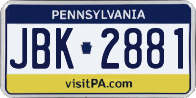 PA license plate JBK2881