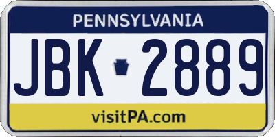 PA license plate JBK2889