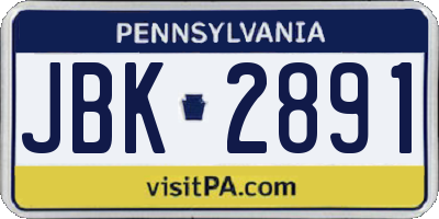 PA license plate JBK2891