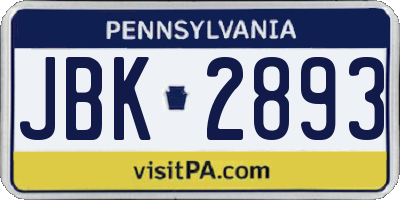 PA license plate JBK2893