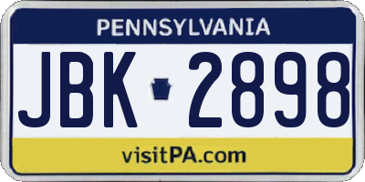 PA license plate JBK2898