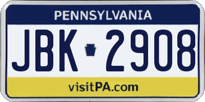 PA license plate JBK2908