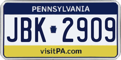 PA license plate JBK2909