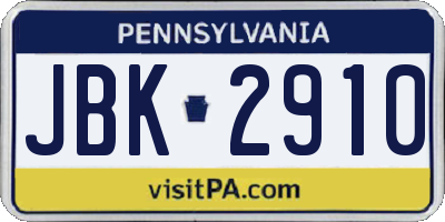 PA license plate JBK2910