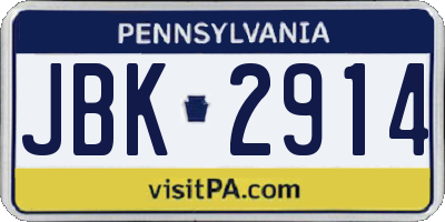 PA license plate JBK2914