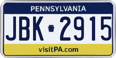 PA license plate JBK2915