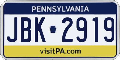 PA license plate JBK2919