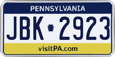 PA license plate JBK2923